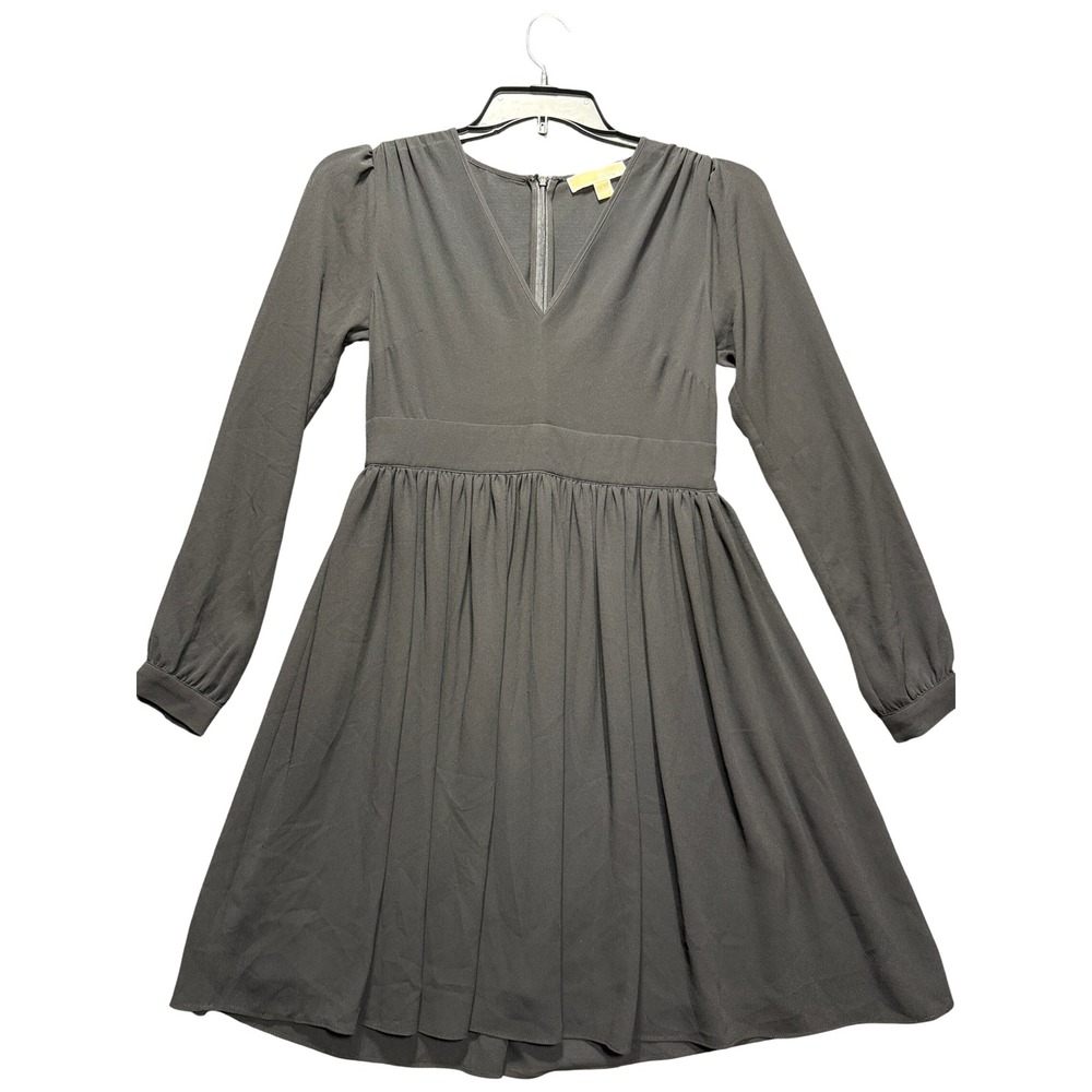 MICHAEL Michael Kors Dress Women 2 Black Long Sleeve V-Neck Fit & Flare